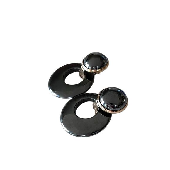 Vintage Hematite Door Knocker Earrings - Picture 2 of 5